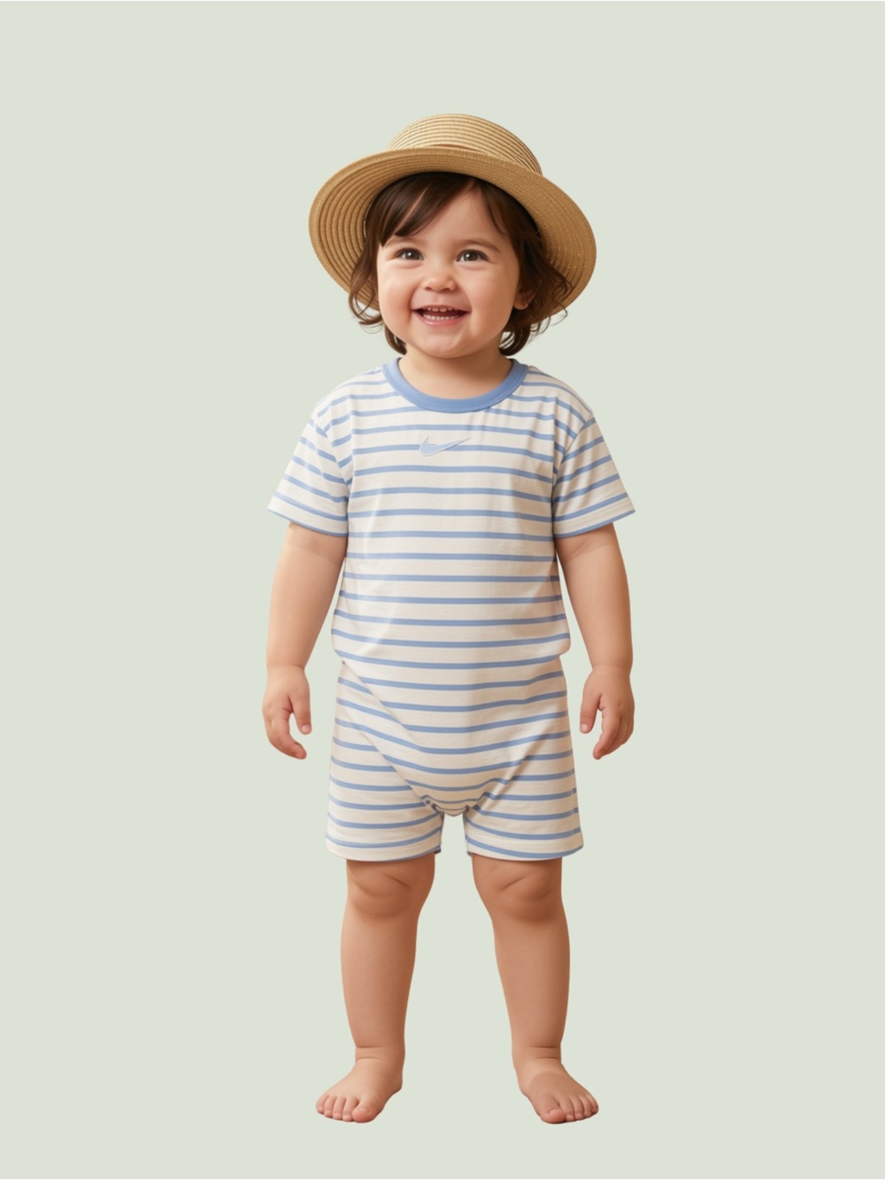 Nike Baby Boy Short Sleeve Romper - Light Blue Stripes
